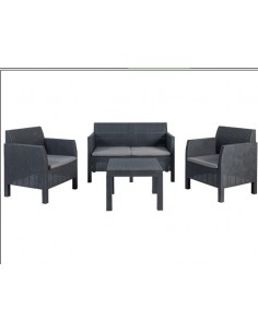 Set rattan Matilde antracite divano tavolo e poltrone