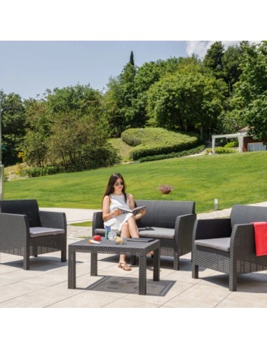 Set rattan Matilde antracite divano tavolo e...