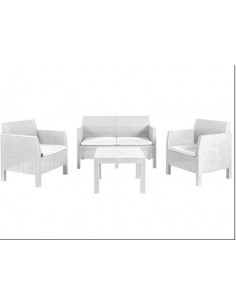Set rattan Matilde bianco divano tavolo e poltrone