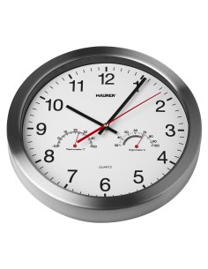 OROLOGIO DA MURO IN ACCIAIO CON TERMOMETRO E IGROMETRO