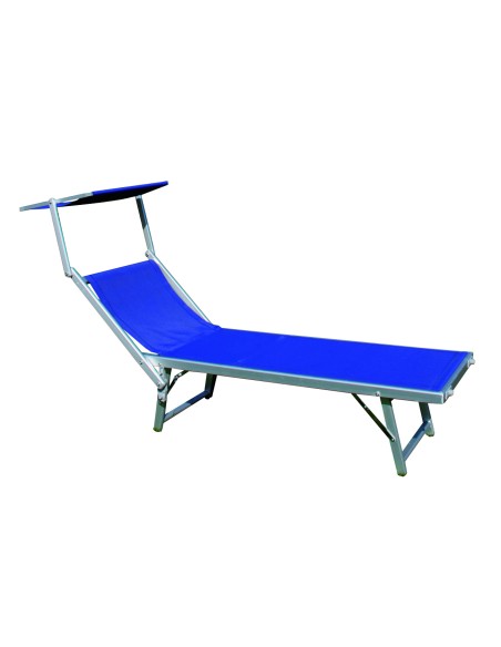 LETTINO SPIAGGIA IN ALLUMINIO CON PARASOLE BLU